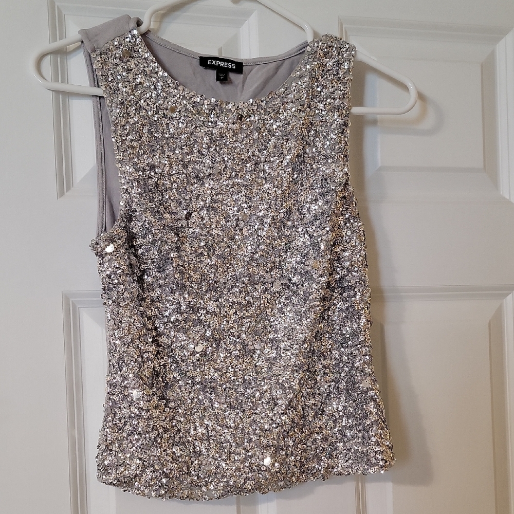 Express Glittering Silver Sequin Blouse